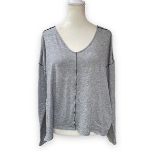 Aritzia Babaton With Wool Gray With Black Piping Long Sleeve Burnout Top